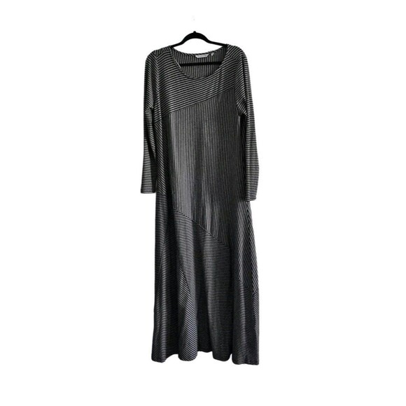 Soft Surroundings  RYLEY Striped Maxi Dress 2X gray Ribbed stretch lagen look - Picture 2 of 11